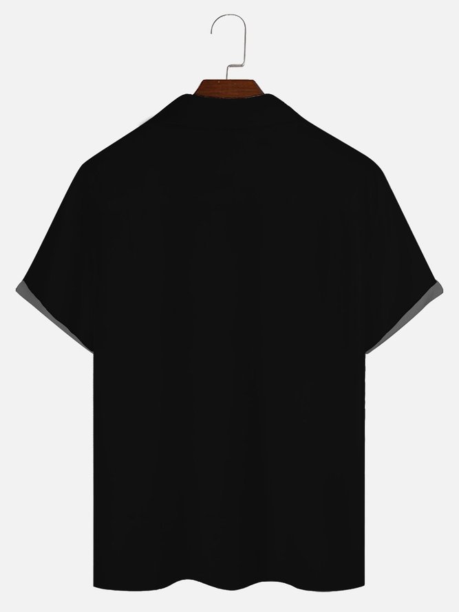Royaura Men's Vintage Bowling Shirts Black Tuckless Cuba Collar Shirts
