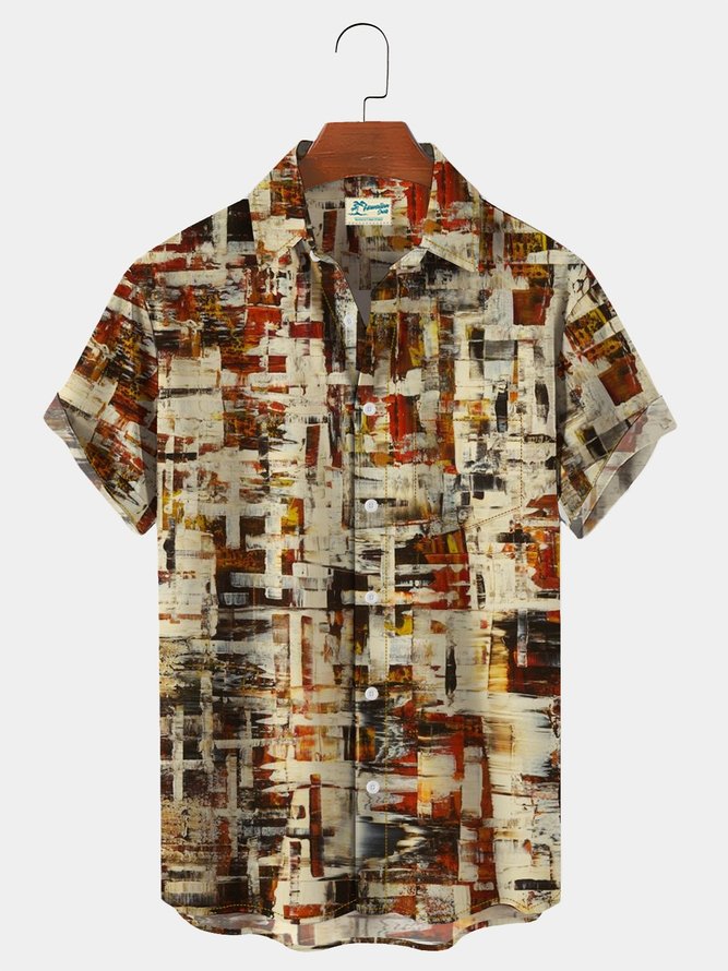 Royaura Men's Vintage Aloha Shirts Abstract Textured Seersucker Anti-Wrinkle Hawaiian Casual Shirts