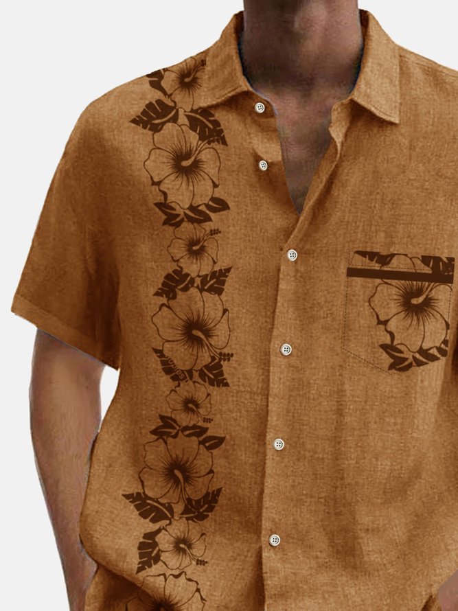 Royaura Men's Vintage 60's Hawaiian Shirt Cotton Linen Blend Aloha Plus Size Shirt