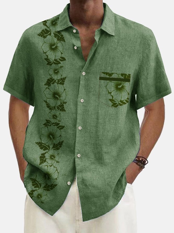 Royaura Men's Vintage 60's Hawaiian Shirt Cotton Linen Blend Aloha Plus Size Shirt