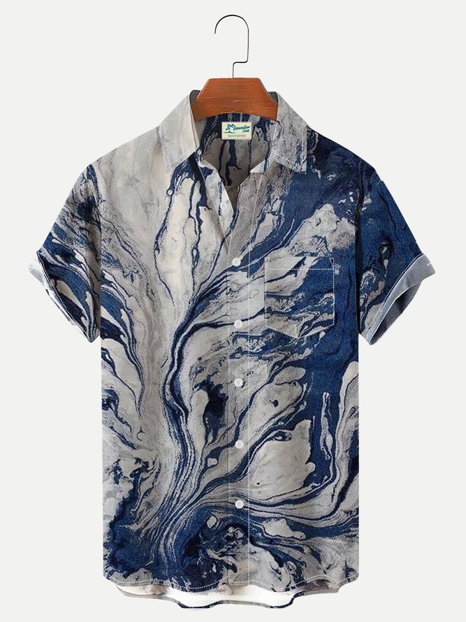 Royaura Men's Vintage Textured Print Aloha Shirts Seersucker Button Up Big and Tall Shirts