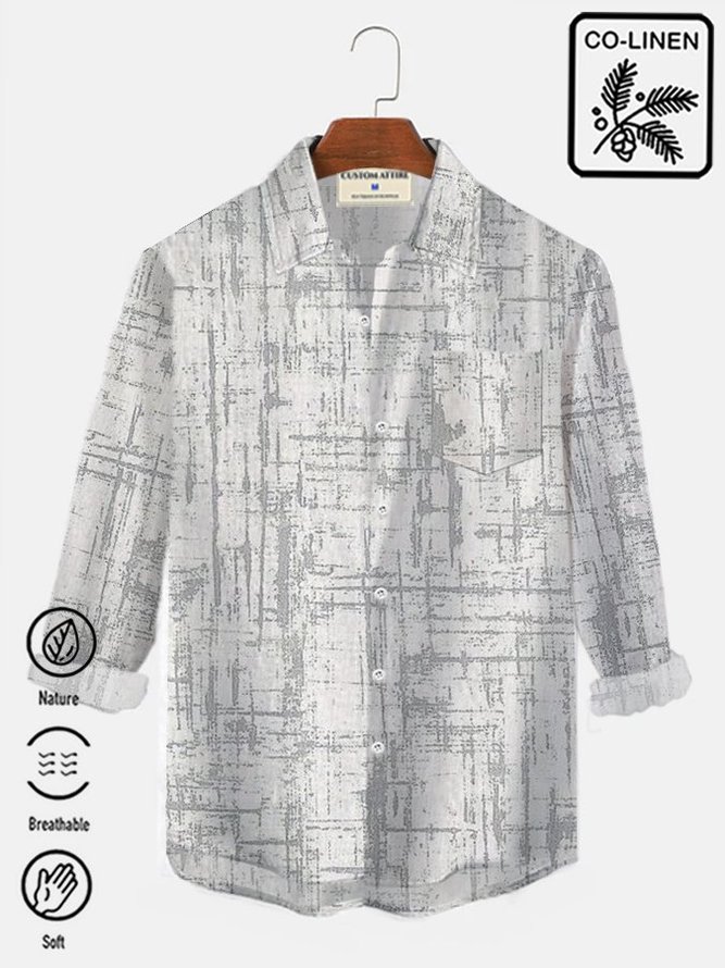 Men's Natural Texture Printing Casual  Cotton Linen Long Sleeve Plus Size Shirt