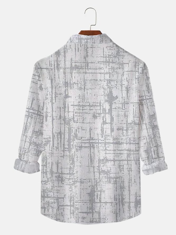 Men's Natural Texture Printing Casual  Cotton Linen Long Sleeve Plus Size Shirt