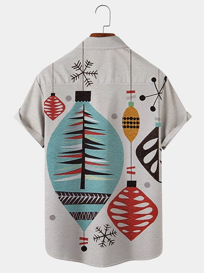 Royaura Men's Casual Christmas Shirts Christmas Lights Geometric Art Wrinkle Free Plus Size Aloha Shirts