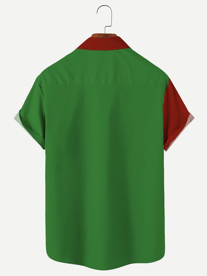 Royaura Men's Christmas Xmas Santa Claus Print Bowling Shirts Breathable Button Up Big and Tall Shirts