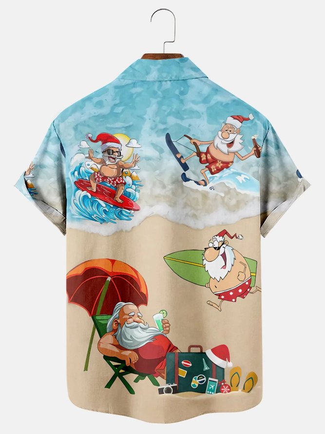 Royaura Men's Christmas Funny Santa Surf Print Hawaiian Shirts Breathable Big and Tall Shirts