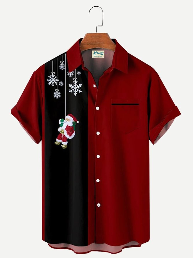 Men's Christmas Spoof Creative Design Short Sleeve Shirt With Pockets