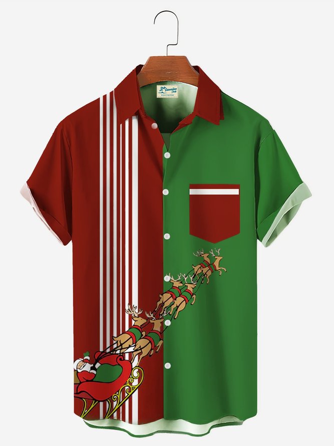 Royaura Men’s Christmas Xmas Santa Claus Print Bowling Shirts