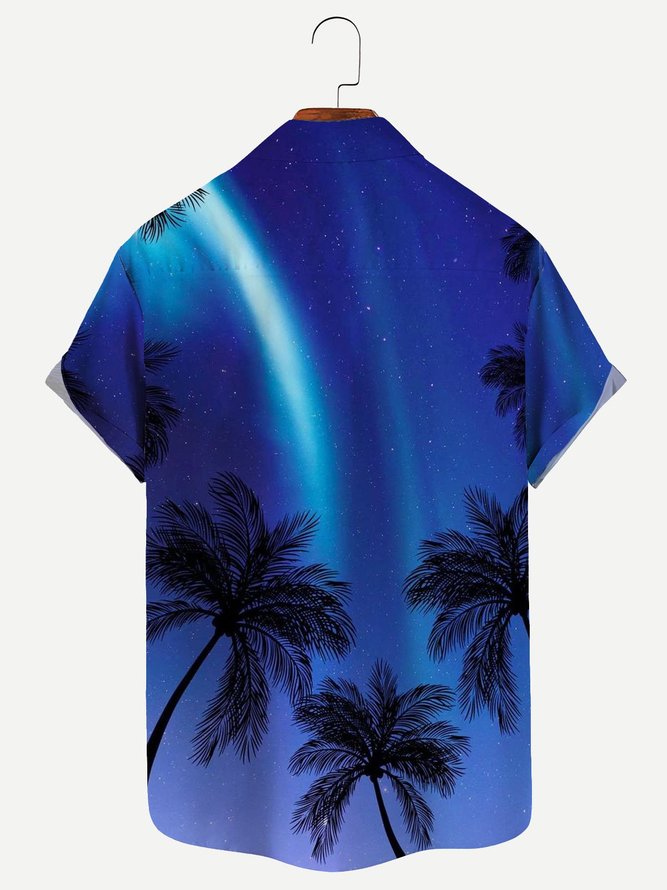 Royaura Men's Vacation Aurora Coconut Tree Print Hawaiian Shirts Breathable Big and Tall Shirts