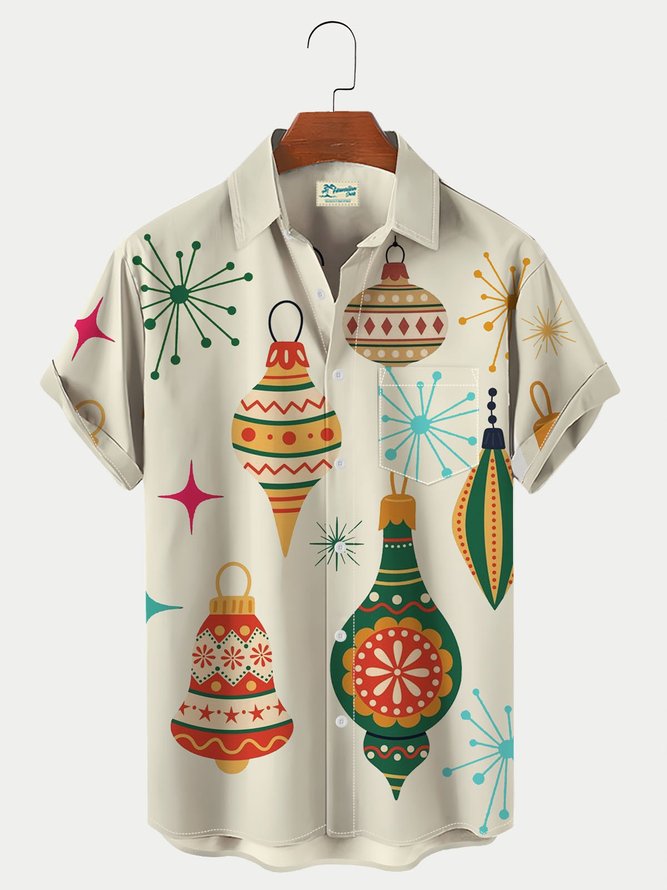 Royaura Men's Vintage Holiday Shirts Christmas Lights Geometric Art Wrinkle Free Plus Size Aloha Shirts