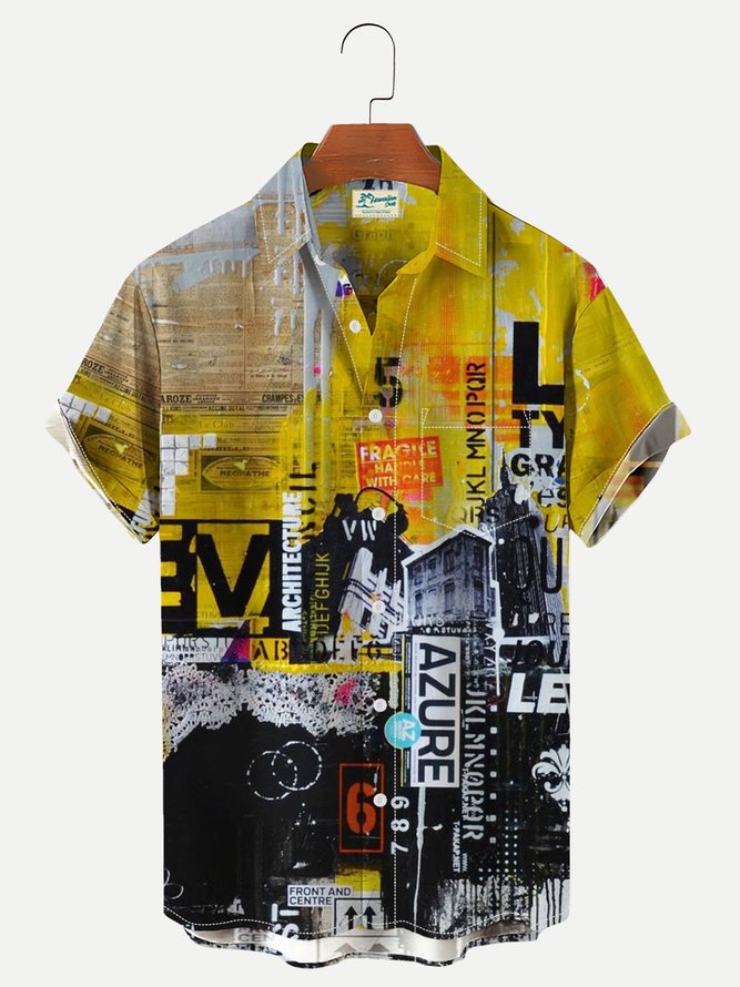 Royaura Men's Abstract Art Print Short Sleeve Shirt Breathable Plus ...