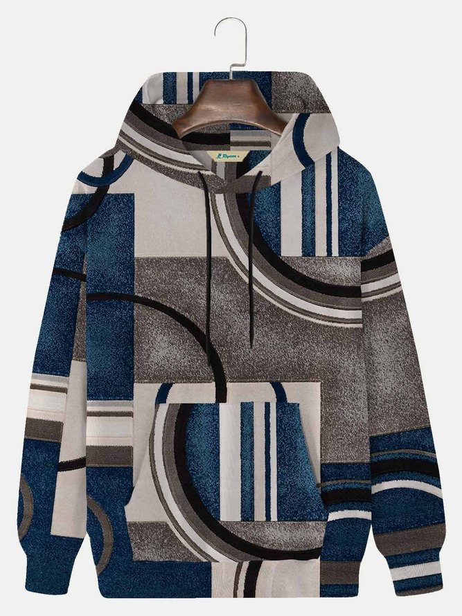 Royaura Men's Vintage Hoodies Geometric Art Cotton Blend Plus Size Sweatshirt