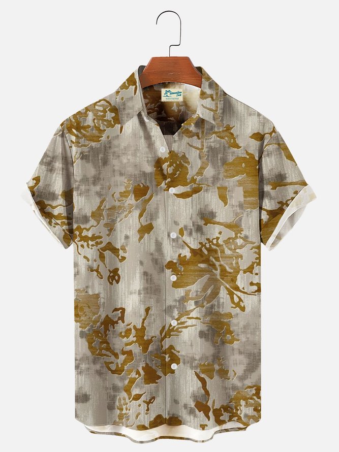 Royaura Men's Vintage Texture Flower Aloha Shirts Tuckless Button Up Big and Tall Shirts