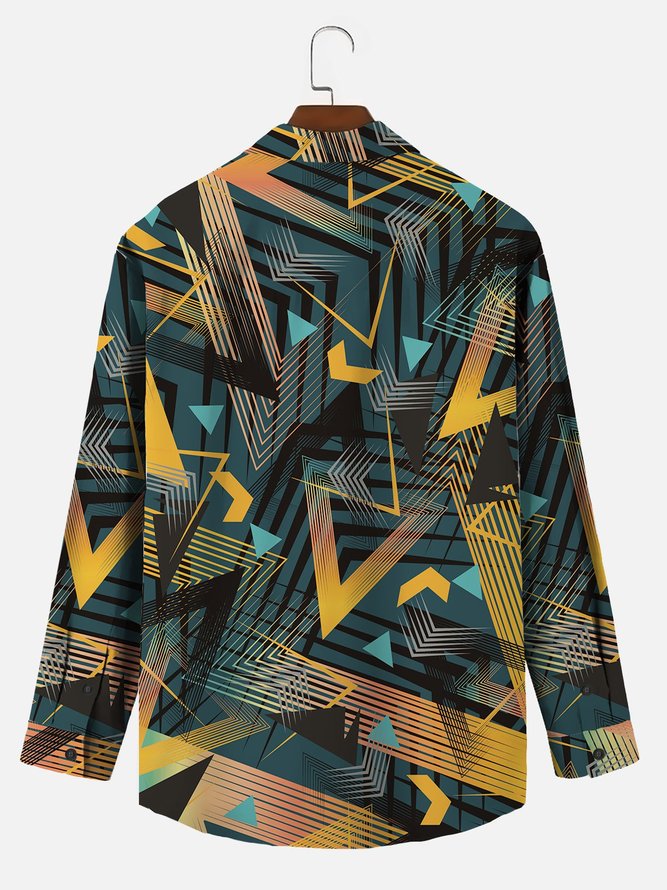 Royaura Men's Fashion Trend Shirts Geometric Art Street Shooting Wrinkle Free Shirts