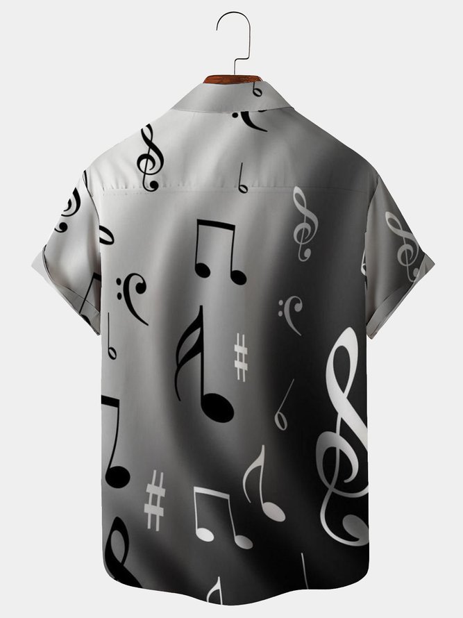 Royaura Men's Holiday Music Gradient Hawaiian Button Short Sleeve Shirt