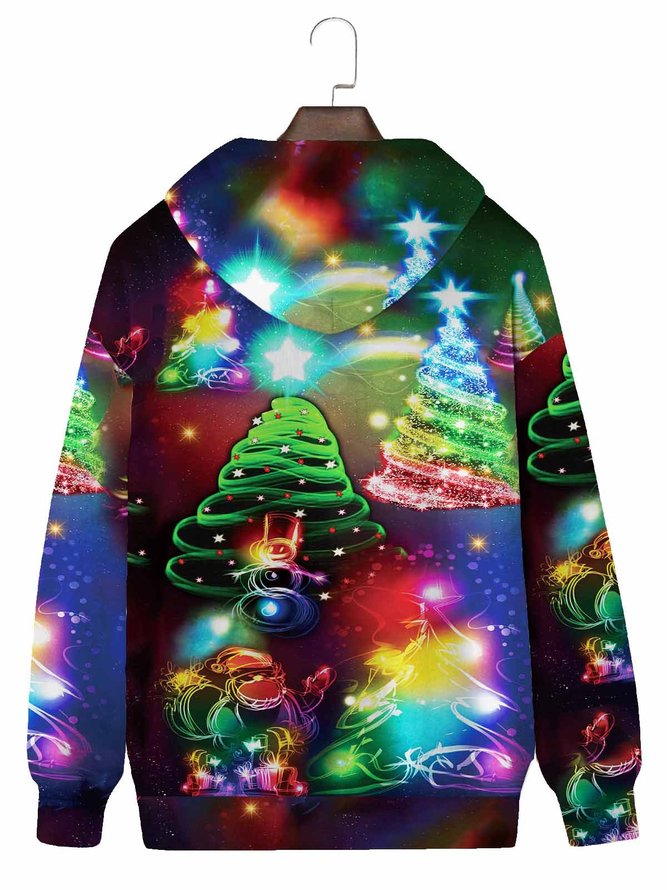 Royaura Men's Christmas Holiday Hoodies Neon Christmas Tree Face Blend Plus Size Art Sweatshirt