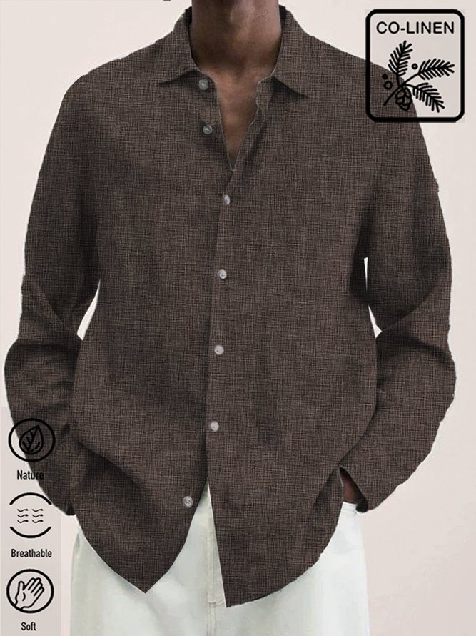 Men's Solid Colors Casual Cotton Linen Long Sleeve Shirt Plus Size Top