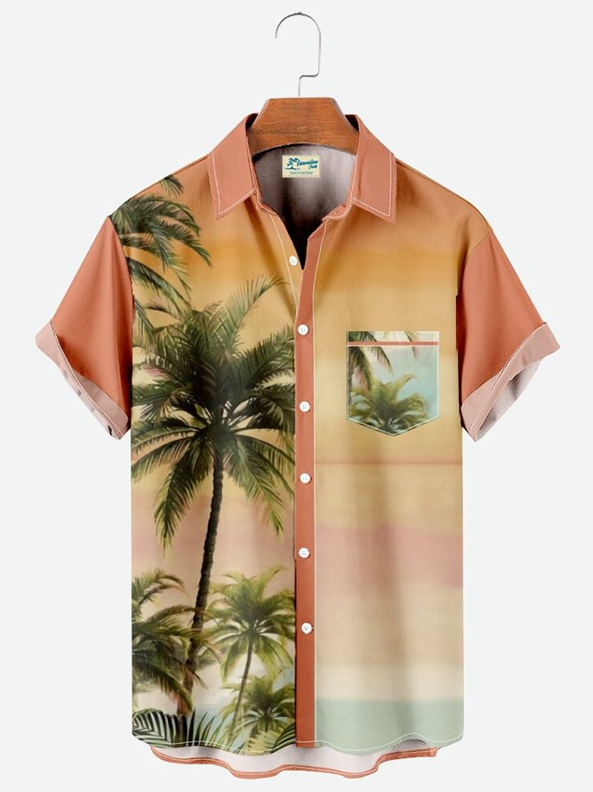 Royaura Men's Gradient Coconut Contrast Print Hawaiian Shirt Breathable Button Up Big and Tall Shirts