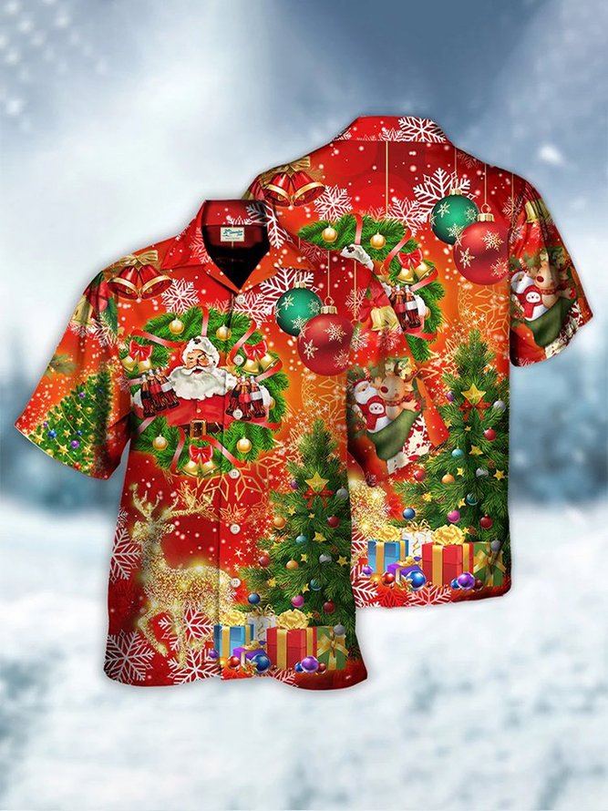 Royaura Men's Holiday Christmas Hawaiian Button Short Sleeve Shirt