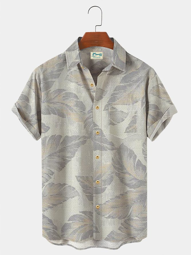 Royaura Cotton Linen Men's Holiday Beach Hawaiian Button Short Sleeve Shirt