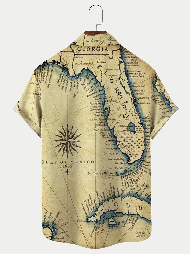 Royaura Men's Vintage Hawaiian Shirts Florida Map Wrinkle Resistant Plus Size Aloha Shirts