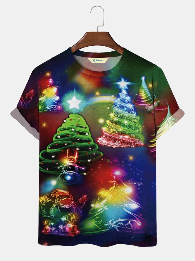 Royaura Men's Holiday Christmas Lights Short Sleeve T-Shirt