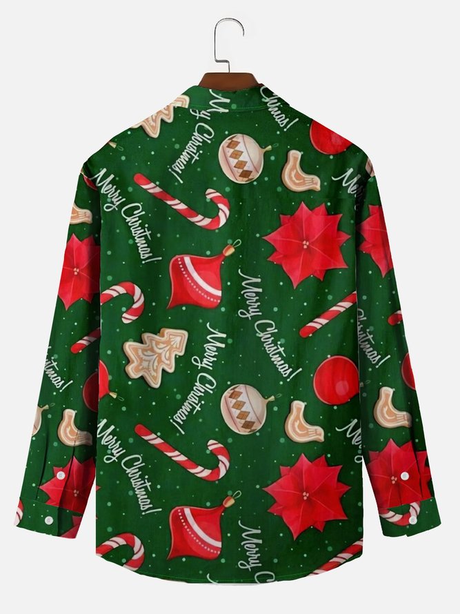 Royaura Men's Holiday Christmas Hawaiian Button Long Sleeve Shirt