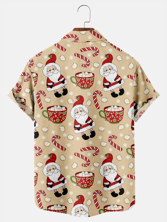 Royaura Men's Fashion Retro Fun Christmas Print Short Sleeve Shirt Breathable Button Up Shirts