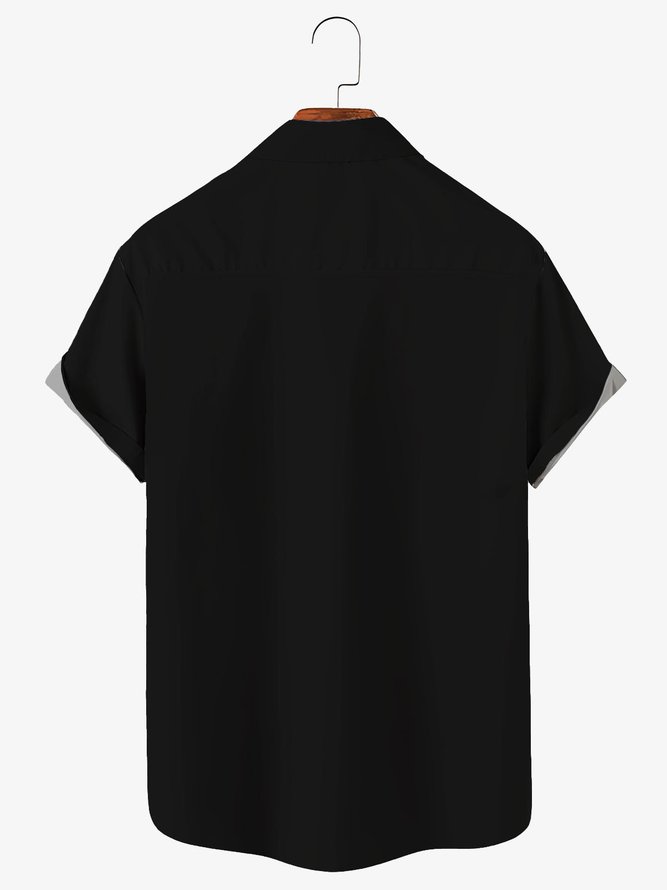 Royaura Men's Vintage Geometric Print Bowling Shirt Breathable Button Up Shirts