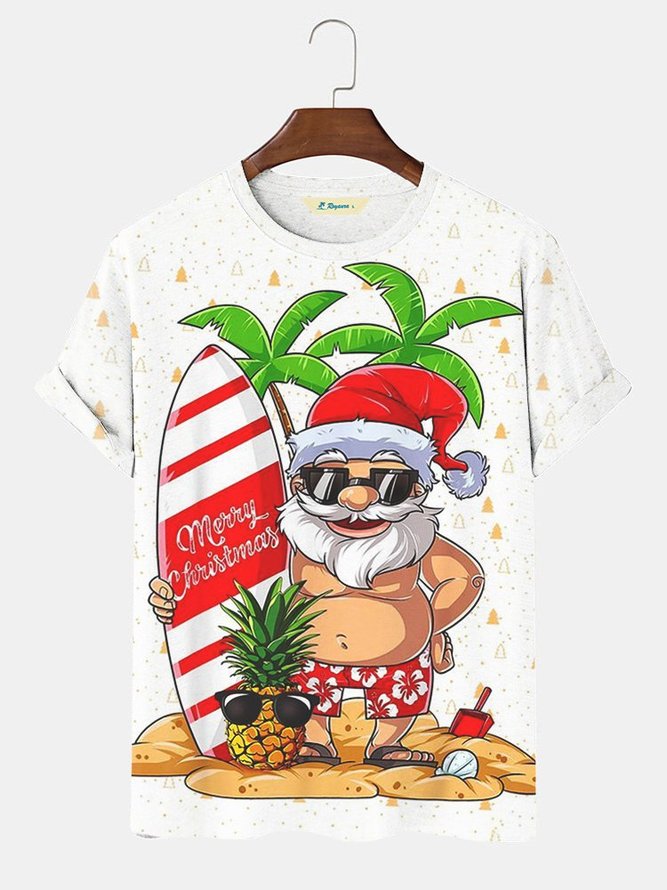 Royaura Men's Holiday Christmas Santa Short Sleeve T-Shirt
