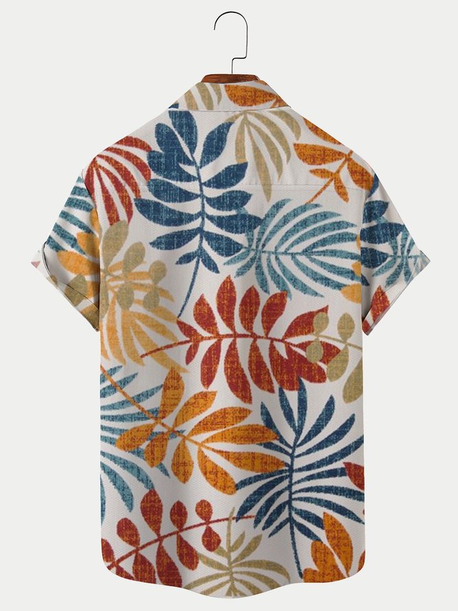 Royaura Men's Vintage Colorful Leaf Print Hawaiian Shirt Breathable Button Up Shirts