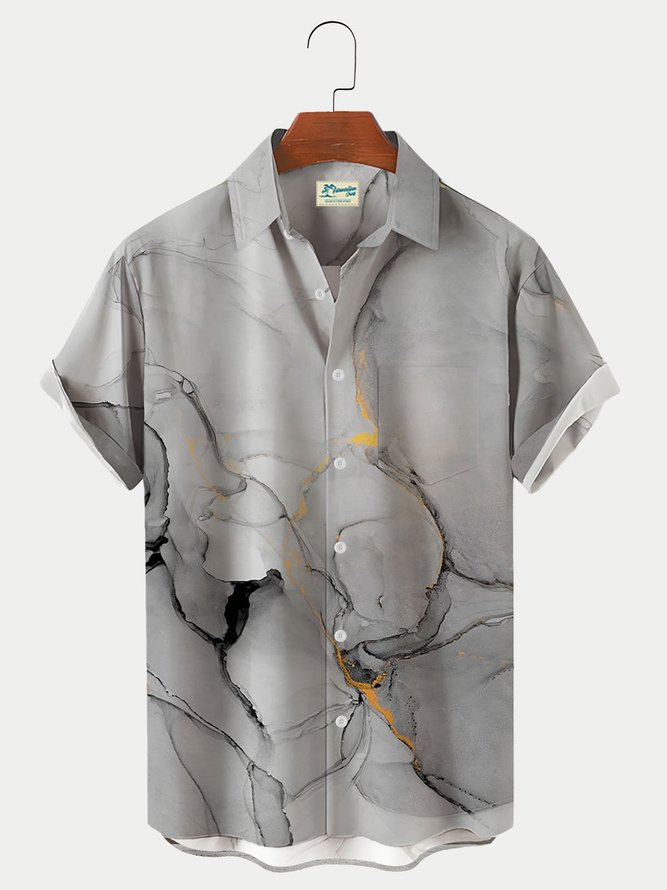 Royaura Men's Vintage Marble Texture Print Hawaiian Shirt Breathable Plus Size Shirts