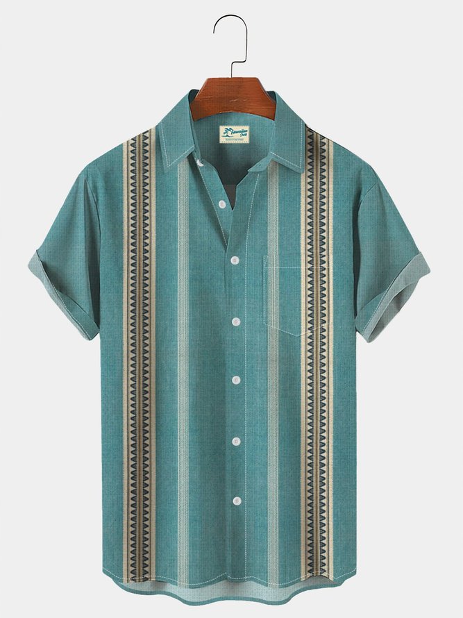 Royaura Natural Fiber Men's Vintage Western Style Beach Hawaiian Button Short Sleeve Shirt