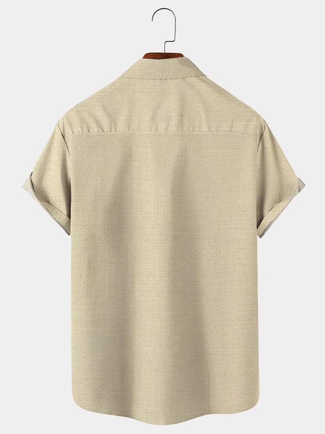 Royaura Cotton Linen Men's Casual Mid-Century Geometric Hawaiian Button Short Sleeve Shirt