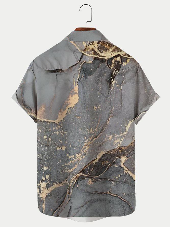 Royaura Men's Vintage Banded Marble Stone Print Hawaiian Shirt Breathable Plus Size Shirts