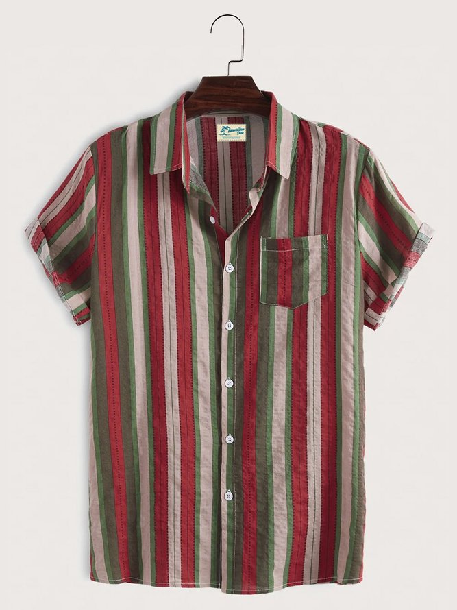 Cotton Vintage Shirt Collar Short Sleeve Shirt