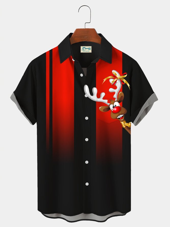 Royaura Men's Vintage Bowling Christmas Gradient Hawaiian Short Sleeve Button Up Shirt
