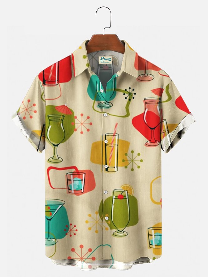 Royaura Men's 50's Vintage Short Sleeve Drink&Food Casual Hawaiian Shirt