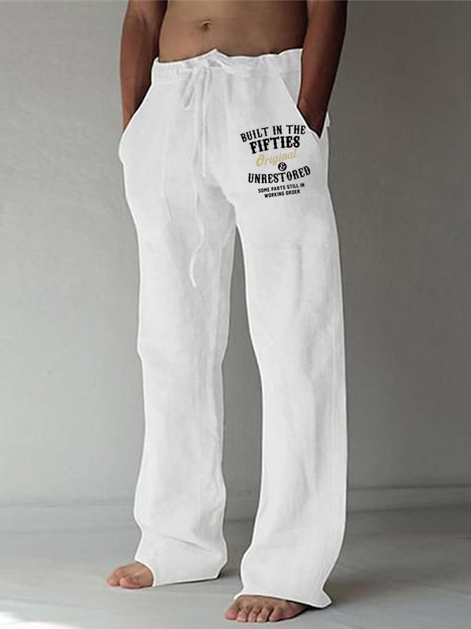 Royaura Men's Casual Built In The Fifties Cotton Linen Trousers