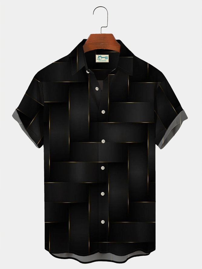 Royaura Men's Black Urban Fashion Casual Shirts Geometric Art Anti