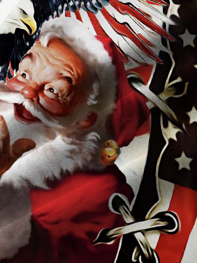 Royaura Men's Christmas Shirts Santa Claus American Flag American Eagle Wrinkle Free Plus Size Hawaiian Shirts