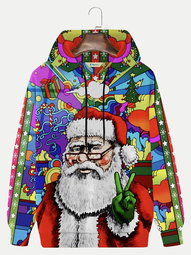 Royaura Men's Christmas Hoodies Hippie Santa Fun Cotton Blend Plus Size Sweatshirts