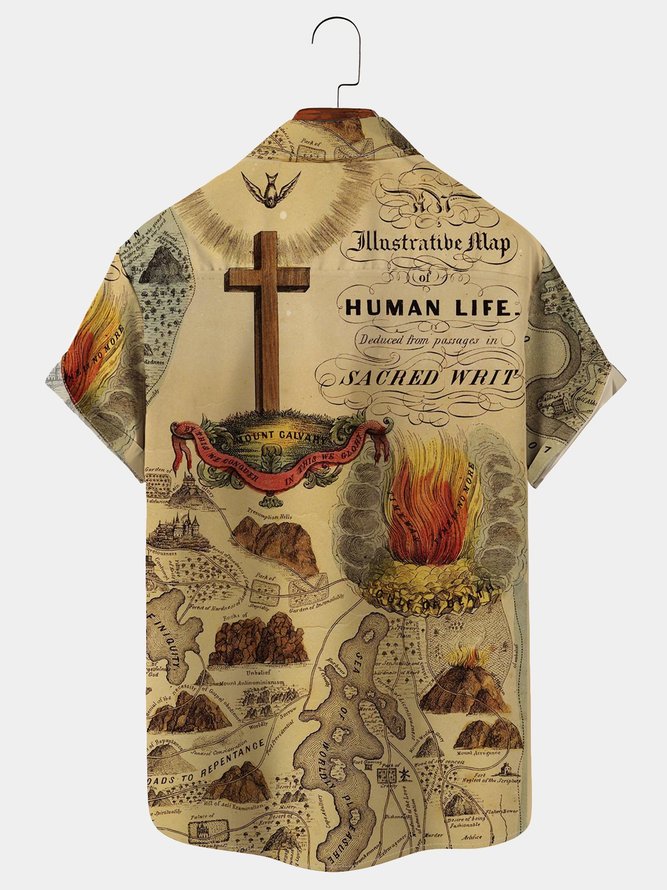 Royaura Men's Vintage Aloha Shirts Bible Continental Jesus Seersucker Wrinkle Resistant Oversized Hawaii Shirts