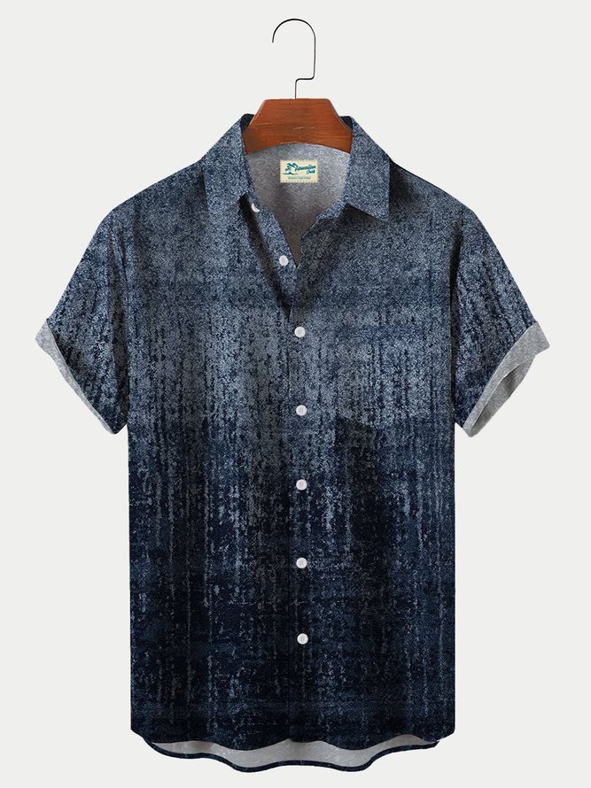 Royaura Men's Vintage Gradient Textured Print Hawaiian Shirt Breathable Plus Size Shirts