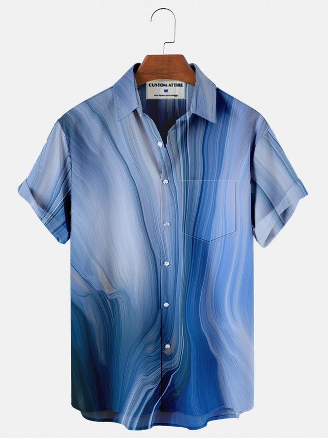 Men's Blue Abstract Printing Casual Short Sleeve Shirt