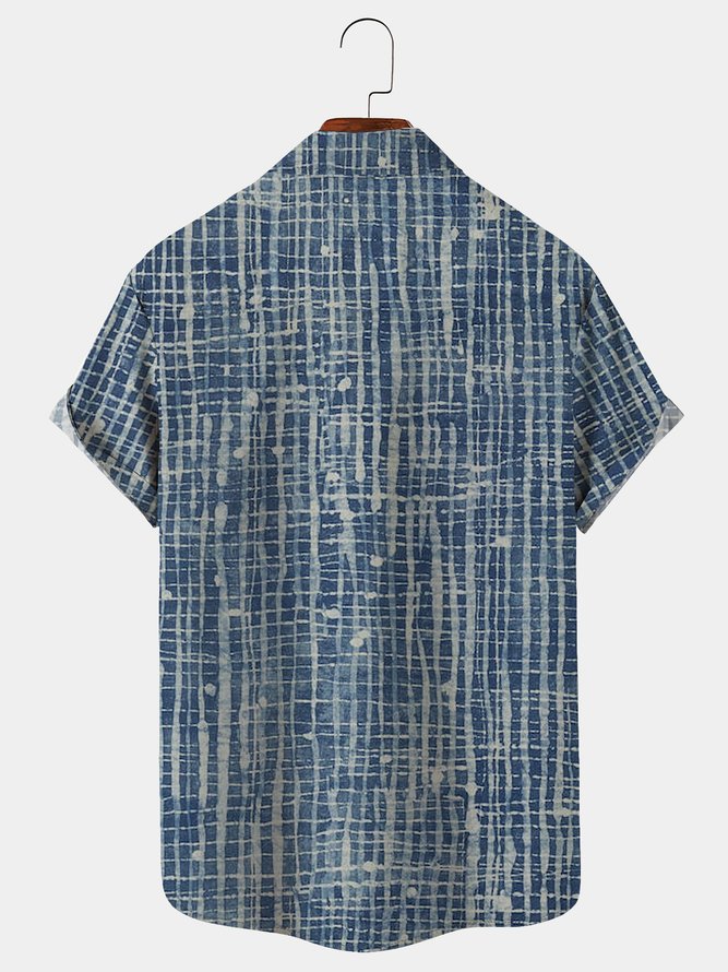 Men's Vintage Aloha Shirts Abstract Textured Plaid  Wrinkle Free Easy Care Seersucker Hawaiian Shirts