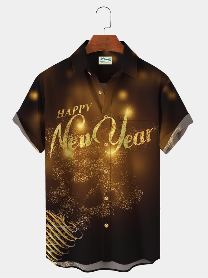 Royaura Men's Holiday New Year's 2023 Gradient Hawaiian Short Sleeve Button Up Shirt