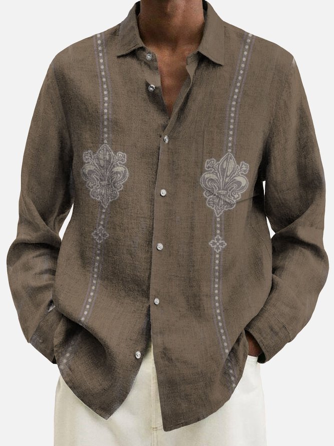 Vintage Striped Print Bowling Long Sleeve Shirt Royaura Men's Cotton Linen Plus Size Shirt