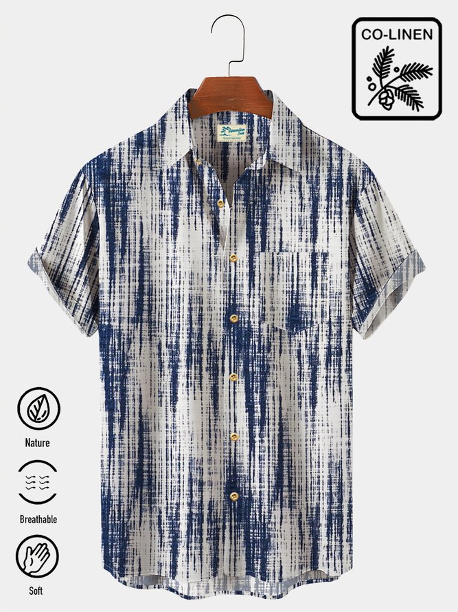 Royaura Cotton Linen Vintage Rug Texture Men's Hawaiian Short Sleeve Shirt
