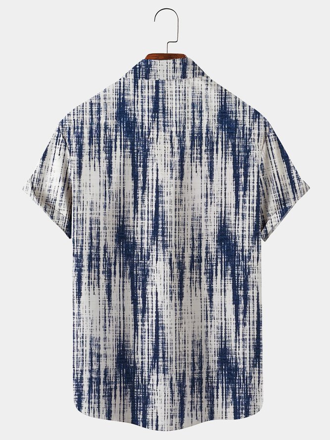 Royaura Cotton Linen Vintage Rug Texture Men's Hawaiian Short Sleeve Shirt